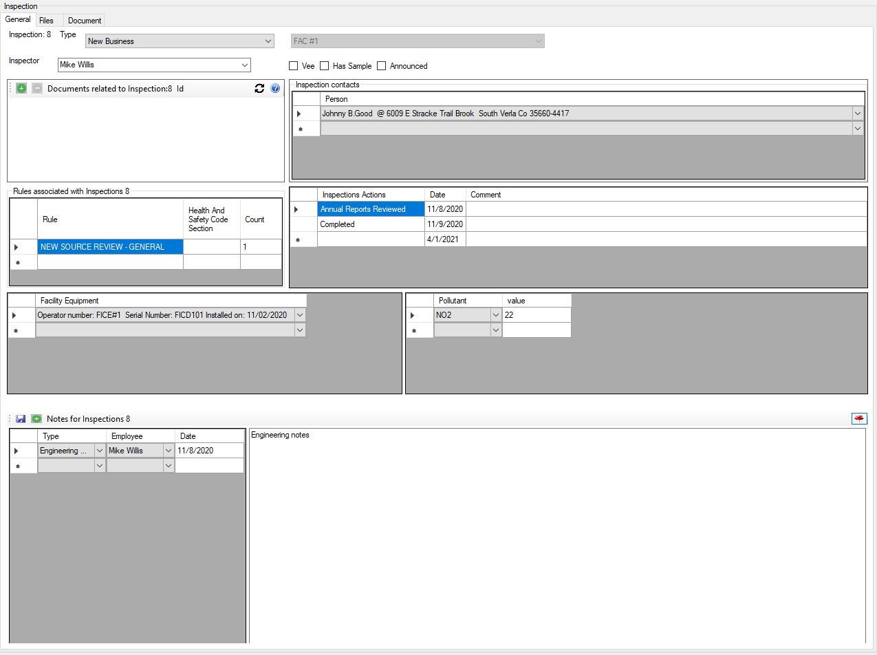 Inspection editor